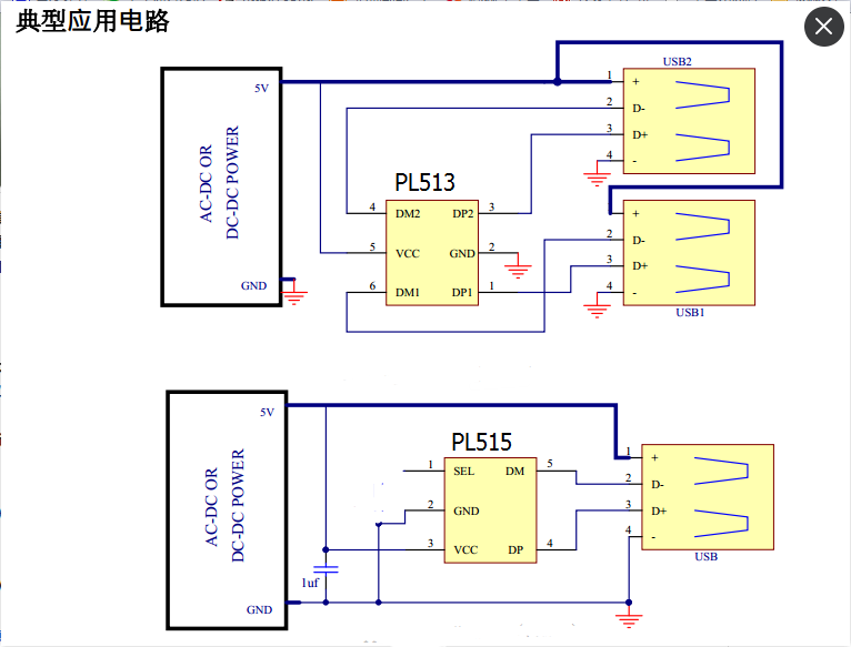 單口USB智能識(shí)別IC-PL515，雙口USB充電識(shí)別IC-PL513