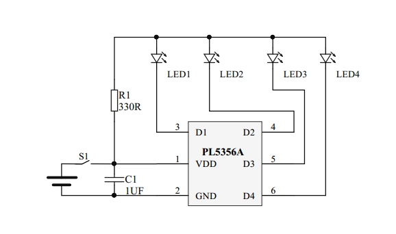 單節(jié)鋰電池電量IC，4個指示燈電量指示IC-PL5356A