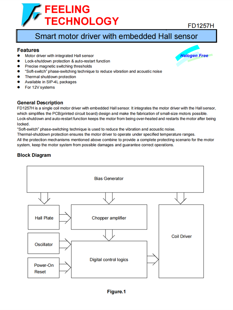 FD1257H 帶有嵌入式霍爾傳感器的智能電機(jī)驅(qū)動(dòng)器芯片