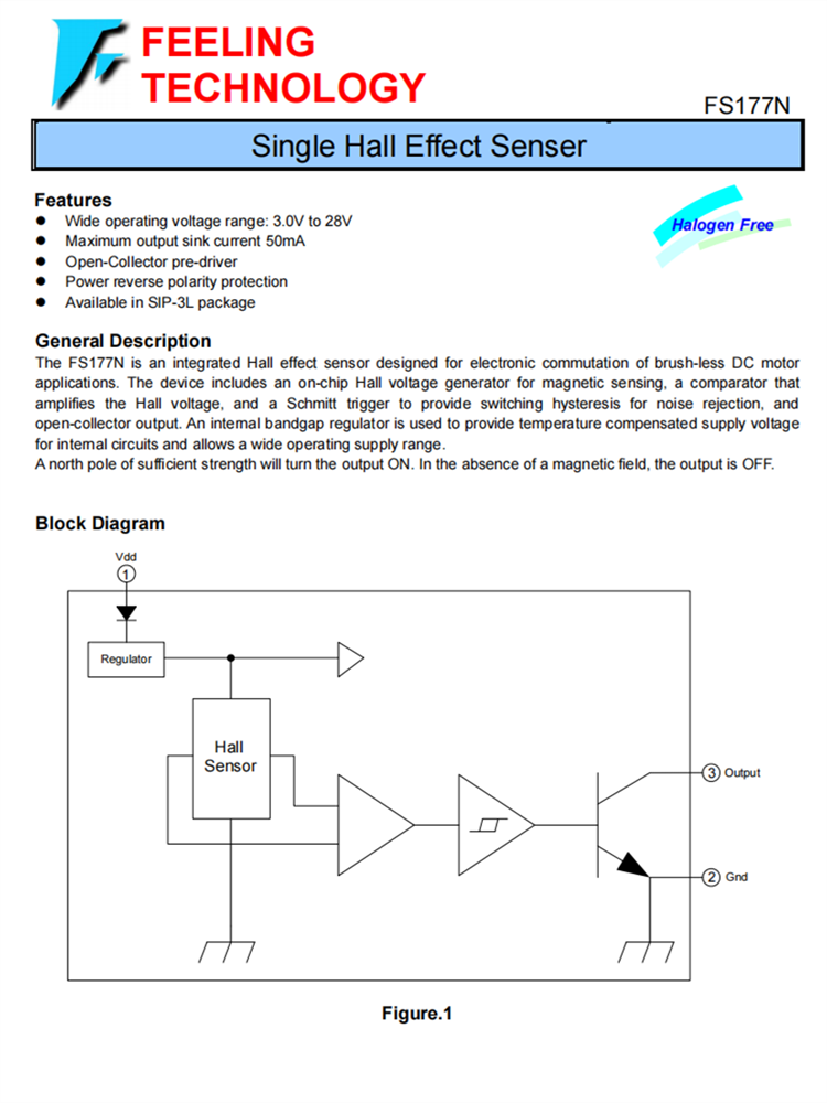 FS177N 封裝SIP-3L 單霍爾效應傳感器IC