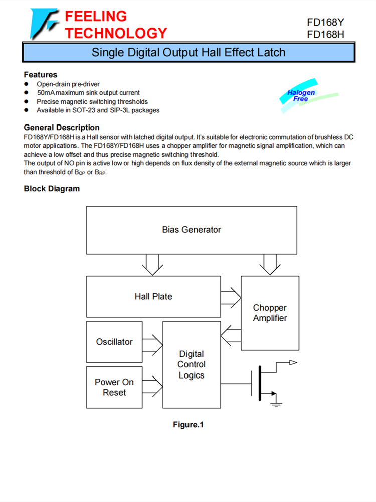 FD168Y/FD168H 單數(shù)字輸齣霍爾效應(yīng)鎖存器芯片