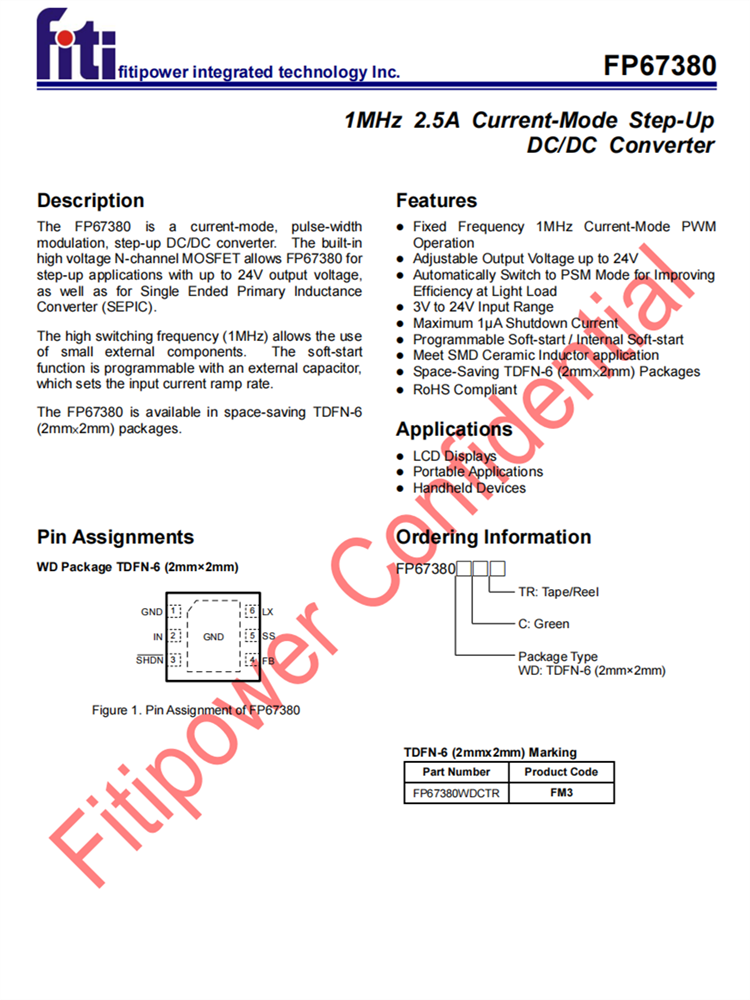 FP67380是一款功能強大的升壓DC/DC轉(zhuǎn)換器，適用于各種需要高效、小體積電源轉(zhuǎn)換的應用場景