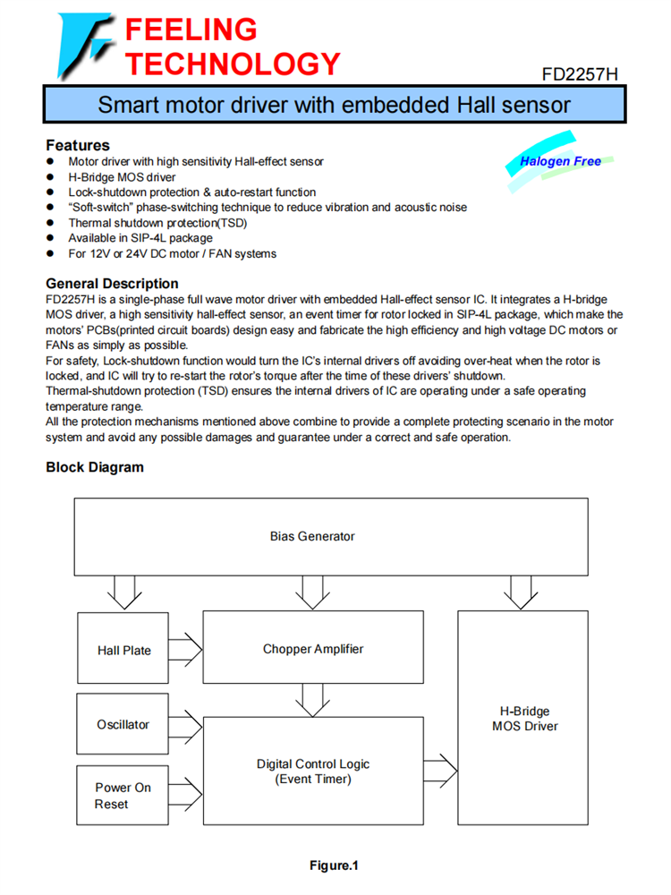 FD2257H 帶有嵌入式霍爾傳感器的智能電機(jī)驅(qū)動(dòng)器芯片