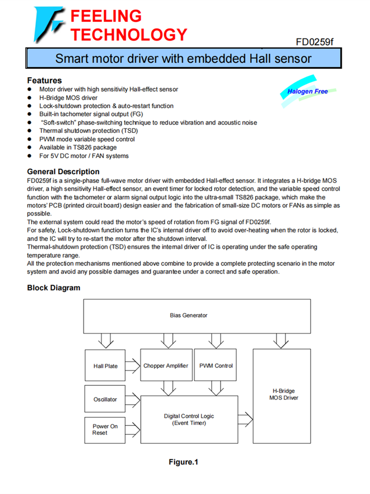 FD0259F 帶有嵌入式霍爾傳感器的智能電機驅(qū)動器芯片
