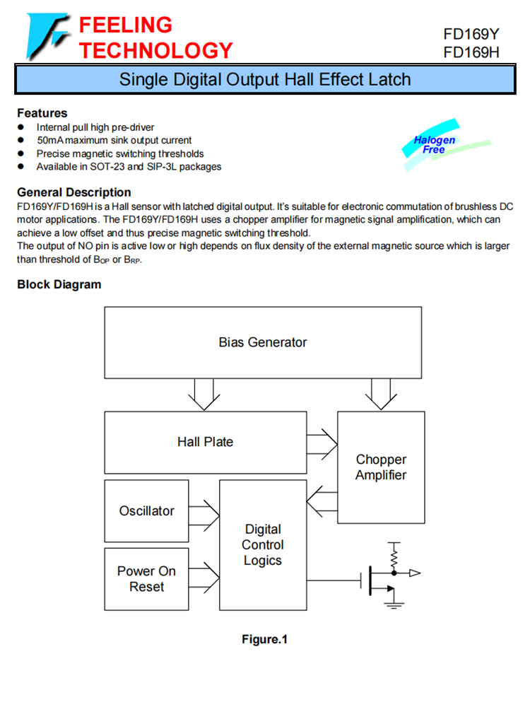 FD169Y/FD169H 單數(shù)字輸齣霍爾效應(yīng)鎖存器芯片