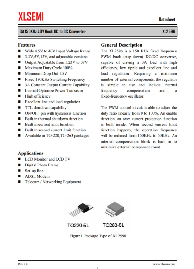 XL2596T-ADJE1  3A 150KHz 40V 降壓 DC-DC 轉(zhuǎn)換器