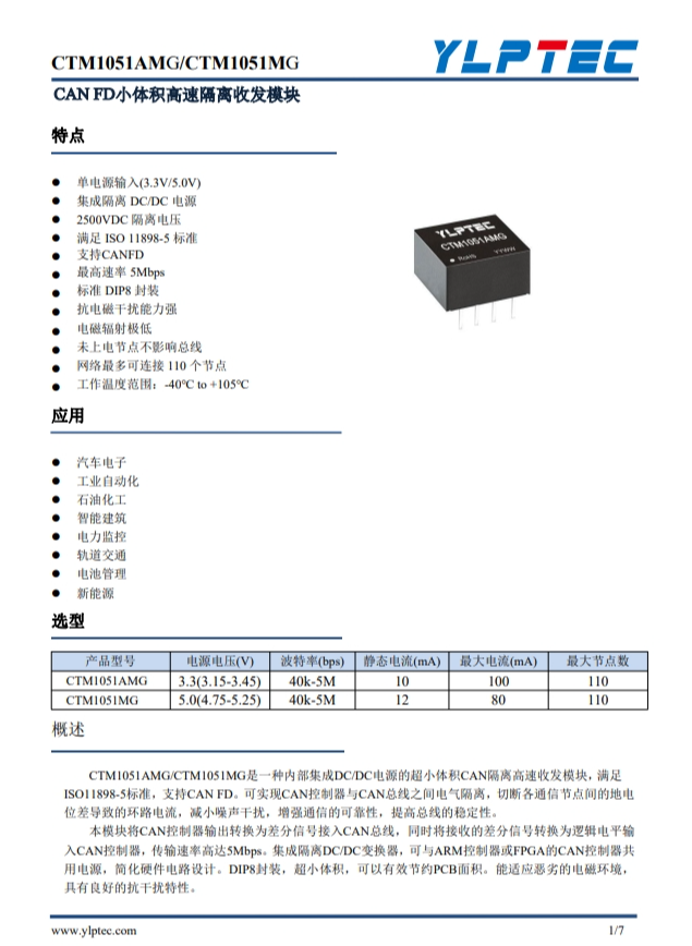 CTM1051AMG  超小體積CAN隔離高速收發(fā)模塊