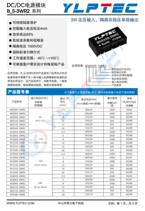 B1212S-3WR2  輸入電壓9V~36V 輸齣電壓15V輸齣功率6W400mA 