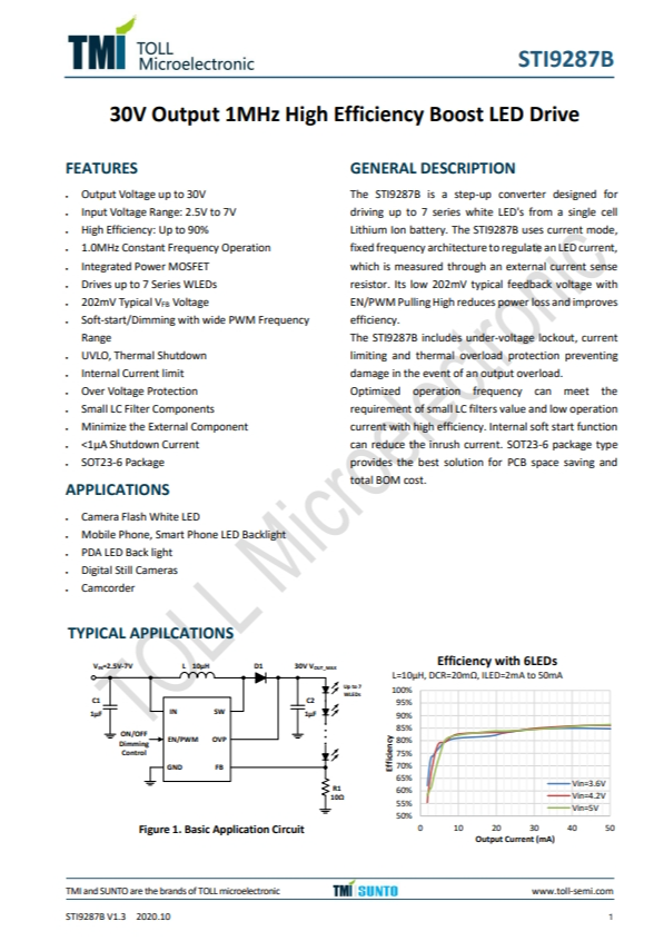 STI9287B   30V輸出1MHz高效升壓LED驅(qū)動(dòng)