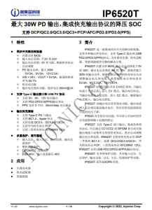 IP6520T  最大 30W PD 輸出，集成快充輸出協(xié)議的降壓 SOC