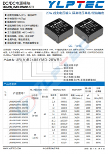 URB2412YMD-20WR3  20W,超寬電壓輸入,隔離穩(wěn)壓單路/雙路輸出