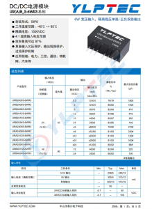 URA2424S-6WR3  寬壓輸入，隔離穩(wěn)壓單路/正負雙路輸出