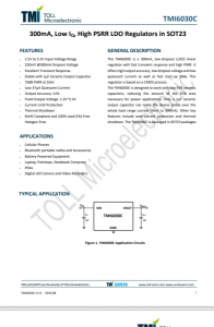 TMI6030C-12   300mA、低IQ、高PSRR LDO穩(wěn)壓器，SOT23封裝