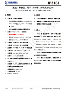 IP2161 集成 7 種協(xié)議、用于 USB 端口的快充協(xié)議 IC