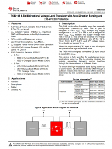 TXB0108RGYR   具有自動(dòng)方曏感應(yīng)和 +/-15kV ESD 保護(hù)的 8 位雙曏電壓電平轉(zhuǎn)換器