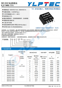 B1515S-1WR3  1W,定電壓輸入，隔離非穩(wěn)壓單路輸出